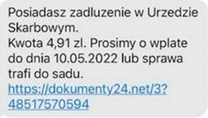 Przykład fałszywego SMS-a: