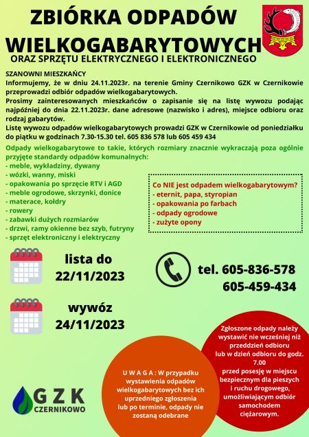 plakat - Zbiórka odpadów wielkogabarytowych oraz sprzętu elektrycznego i elektronicznego