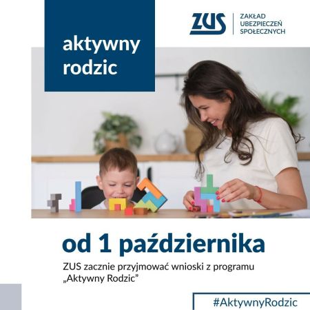 Plakat Aktywny Rodzic - mama z dzieckiem układająca klocki