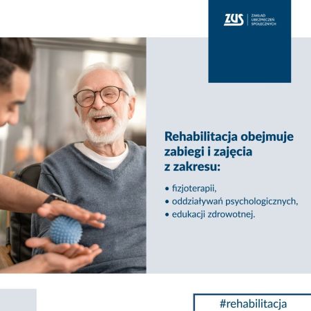 Zdjęci rehabilitacja obejmuje zabiegi i zajęcia z zakresu: fizjoterapii, oddziaływań psychologicznych, edukacji zdrowotnej