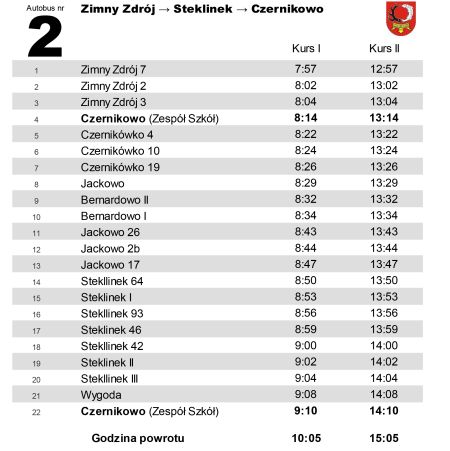 Rozkład jazdy Zimny Zdrój - Steklinek - Czernikowo