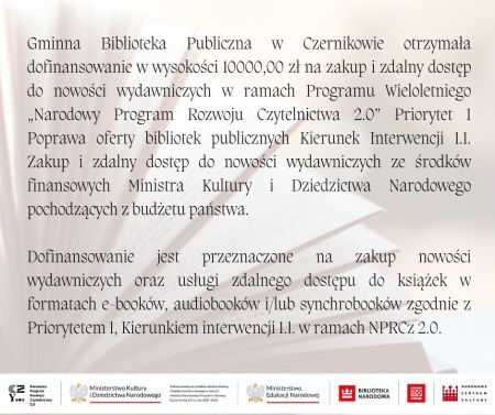 Gminna Biblioteka Publiczna w Czernikowie otrzymała dofinansowanie - Grafika