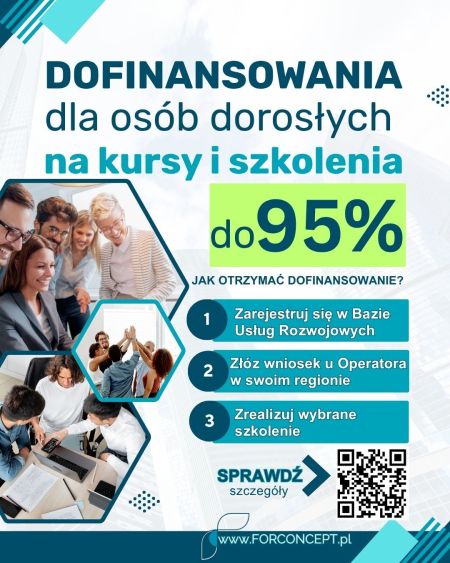 Plakat - Dofinansowanie szkoleń dla osób dorosłych w ramach Bazy Usług Rozwojowych (BUR)