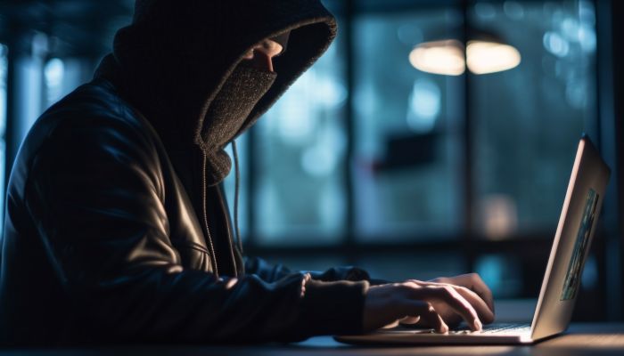 Haker przy laptopie