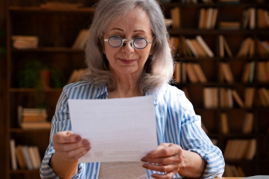 Starsza Pani czytająca dokument
