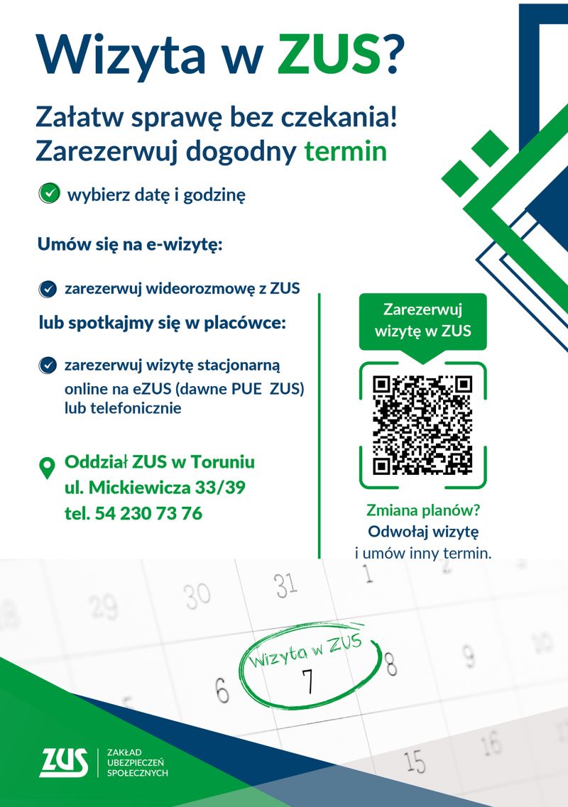 Plakat Wizyty rezerwowane ZUS