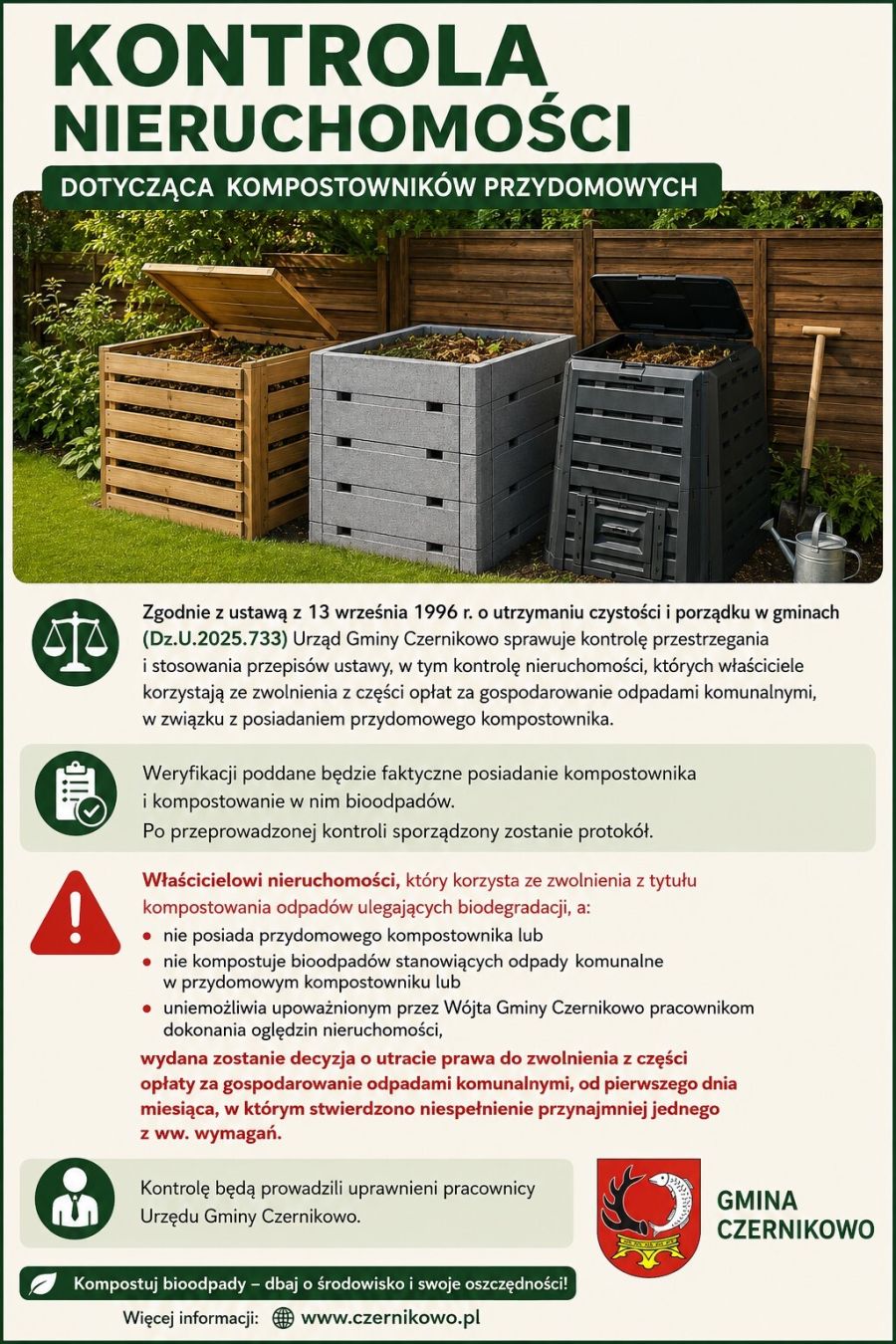 Grafika kontrole nieruchomości, których właściciele zadeklarowali posiadanie przydomowego kompostownika