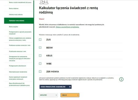 Zdjęcie ze strony przedstawiające Kalkulator łączenie świadczeń z rentą rodzinną